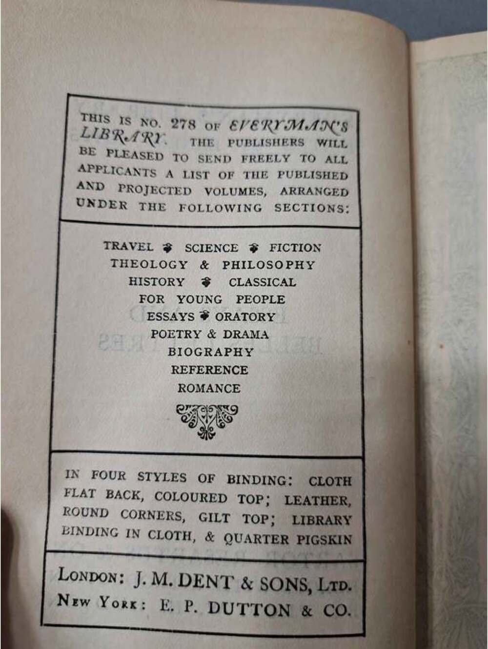 Vintage 1921 edition of Everyman's Library (no. 278)